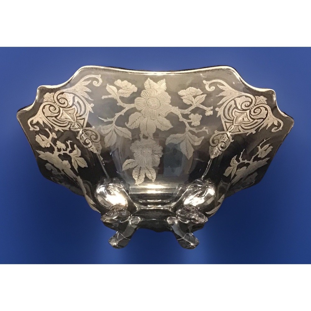Cambridge Cherry‎ Blossom?  11" 4 Toed Large Gorgeous Square Etched Bowl